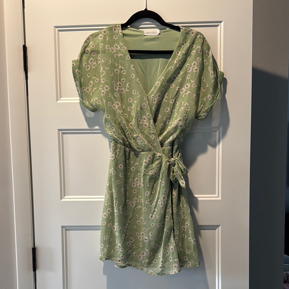 Green Floral Wrap Dress
